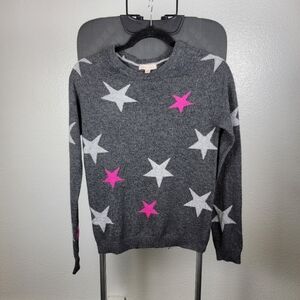 Philosophy 100% Cashmere Gray Sweater with Pink and White Stars